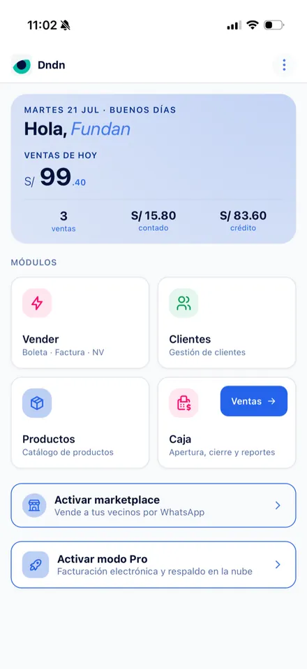 Inicio de la app con el tema Azul en modo claro