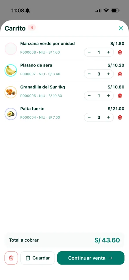 Carrito con cantidades editables y el total a cobrar
