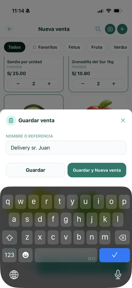 Guardar venta con un nombre de referencia como Delivery sr. Juan