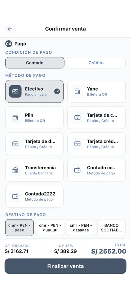 Métodos de pago en la Versión Pro: efectivo, Yape, Plin, tarjetas y transferencia