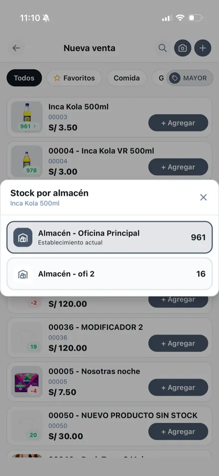 Stock por almacén de un producto en la Versión Pro