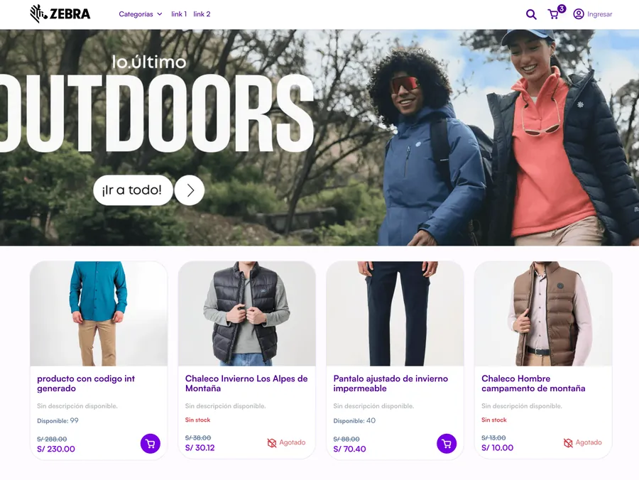 Portada de una tienda virtual creada con Fastura, con banner a todo el ancho y productos en oferta