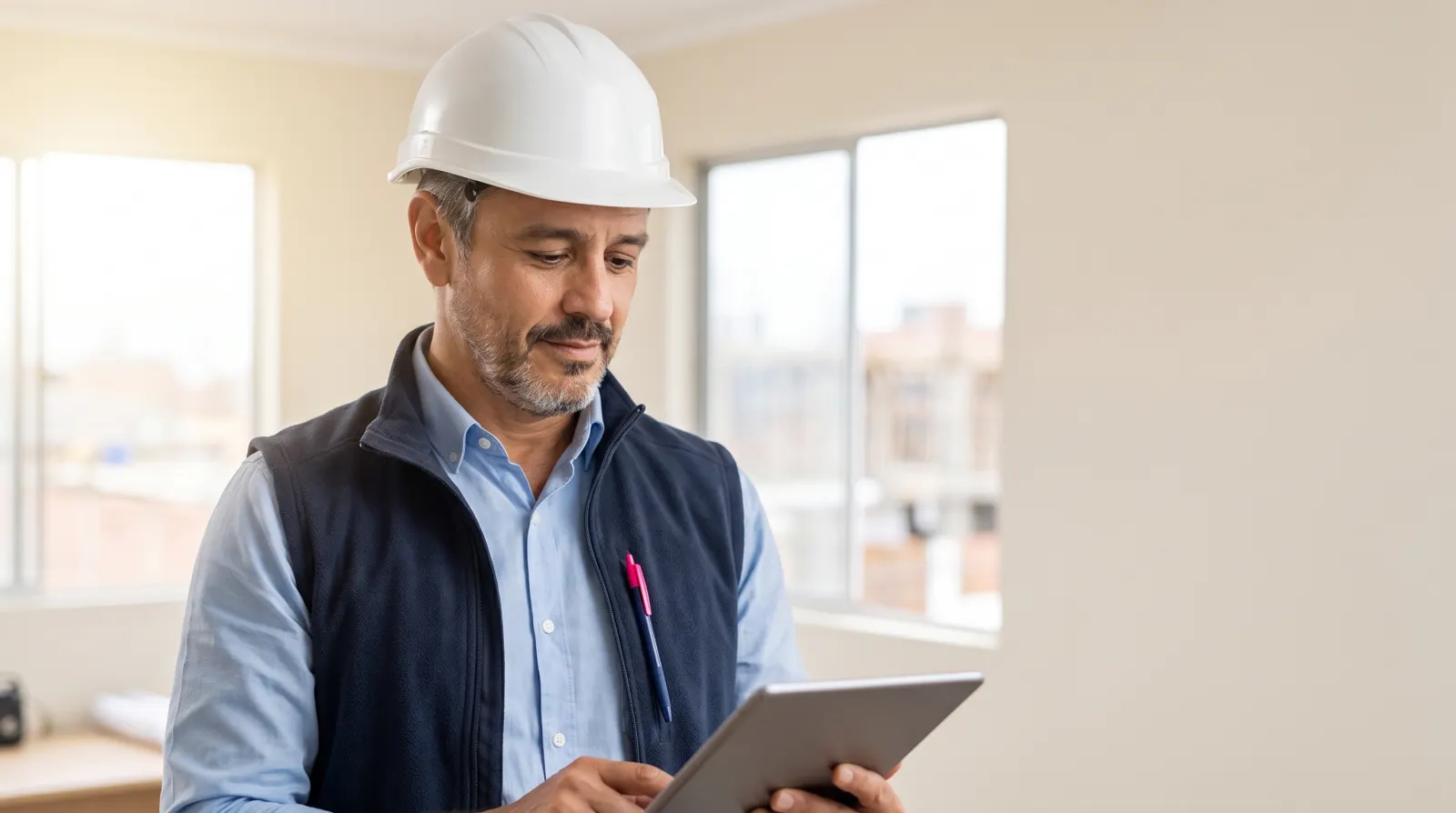 Ingeniero revisando avances en obra