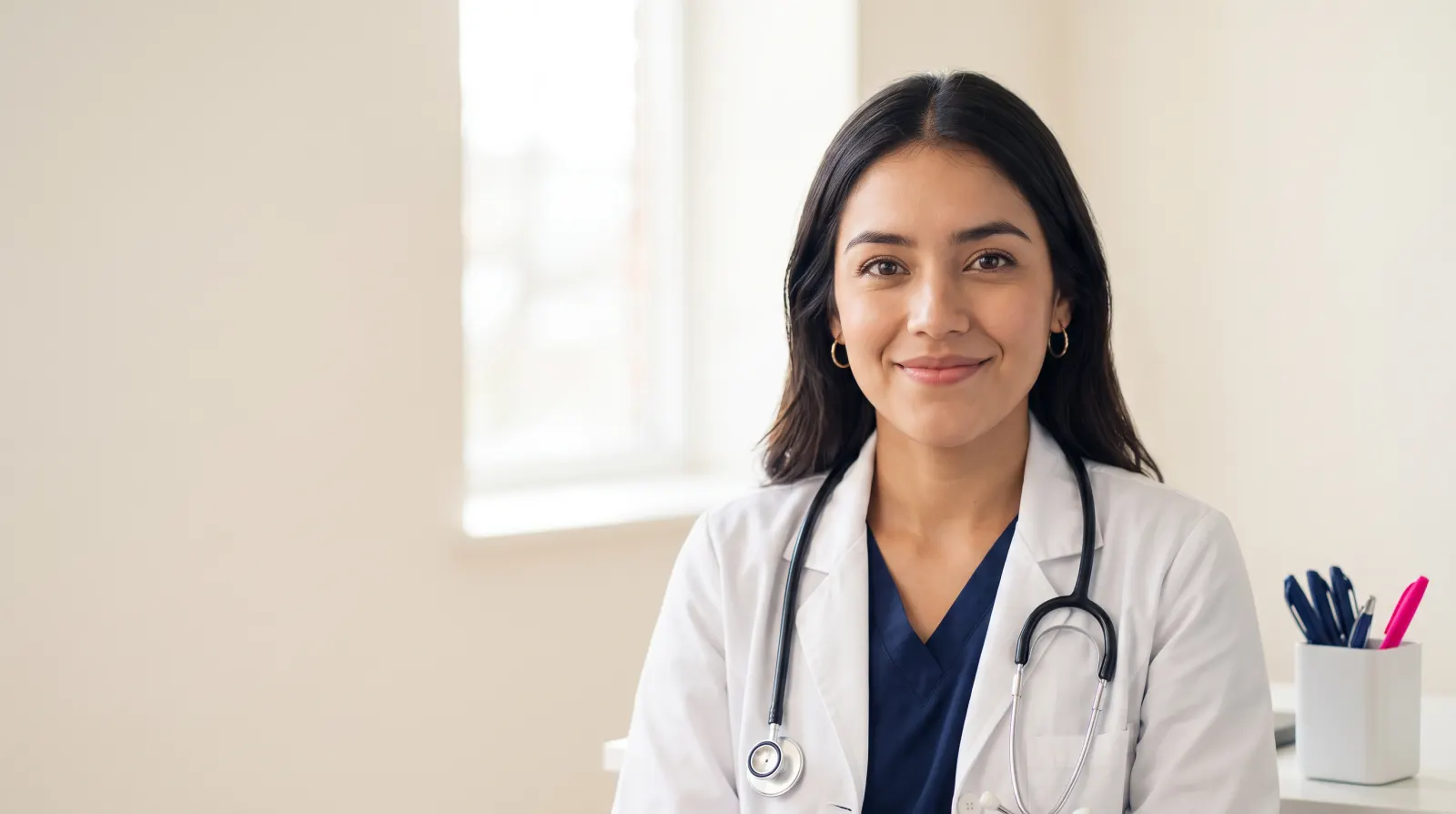 Médica atendiendo en su consultorio
