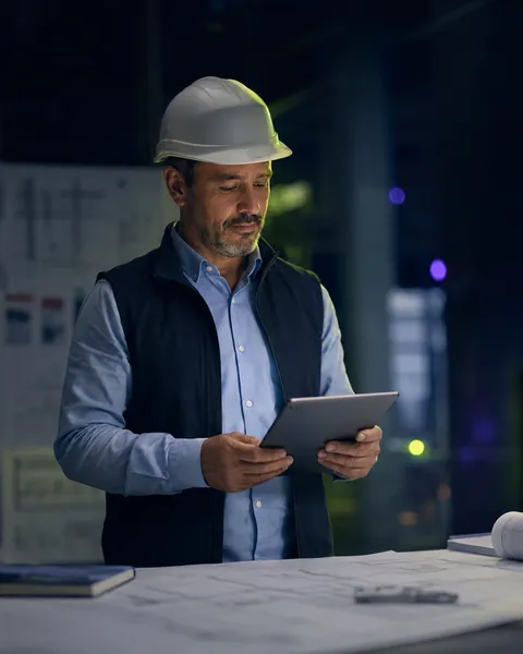 Ingeniero revisando avances en obra