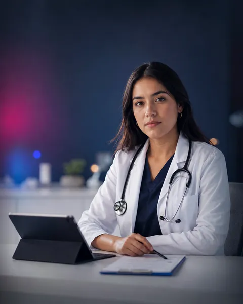 Médica atendiendo en su consultorio
