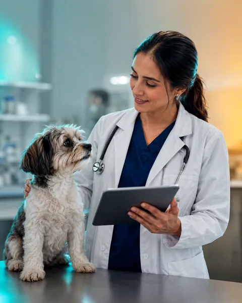 Veterinaria atendiendo a un perro
