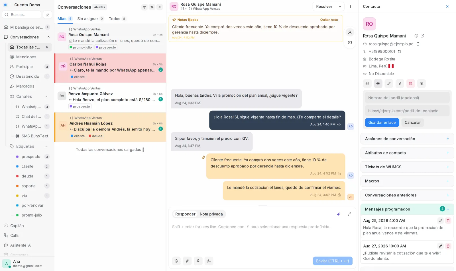 Panel de contacto con el enlace externo a la ficha del cliente en el facturador